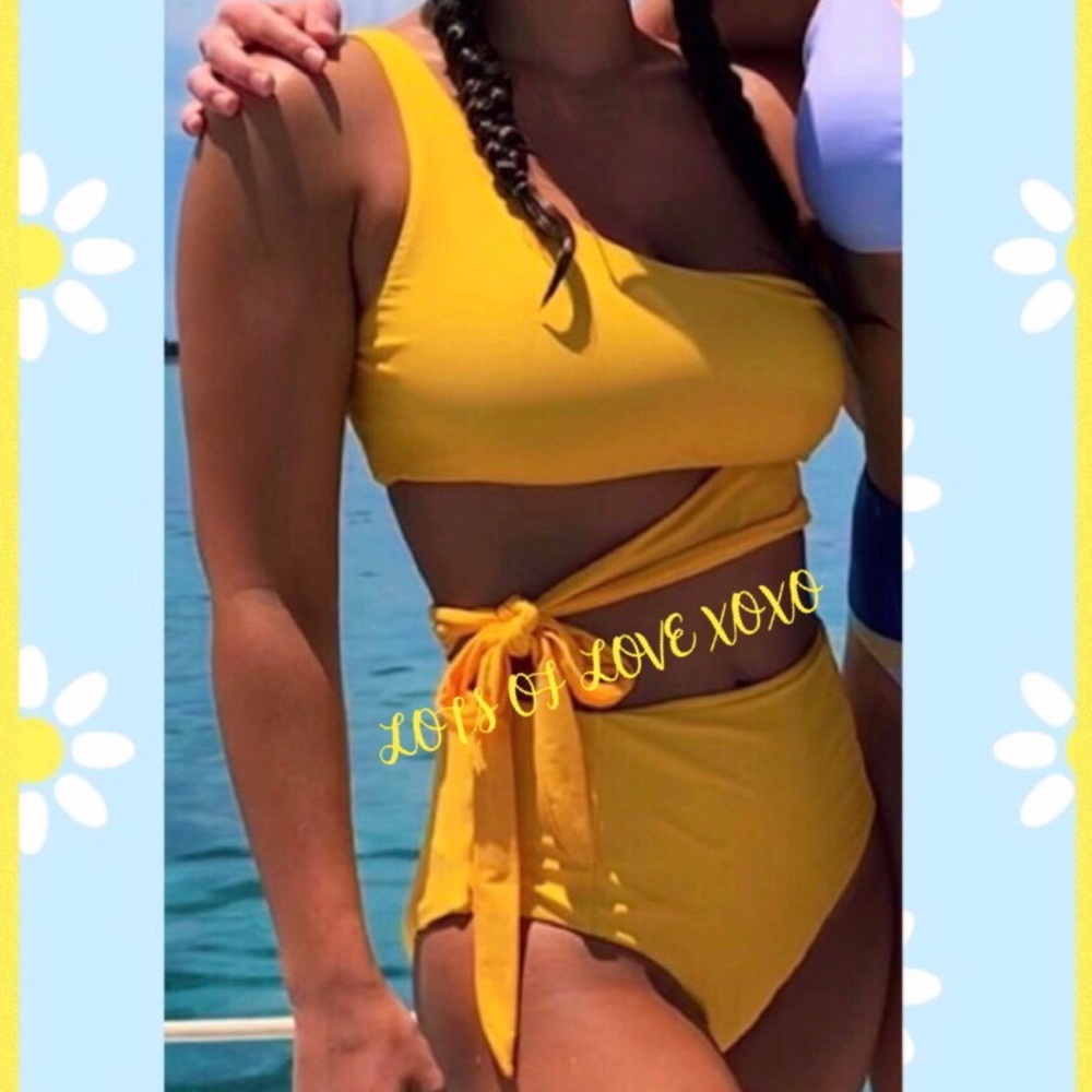 Yellow One Shoulder High Waisted Lined Bikini - Picture 6 of 12
